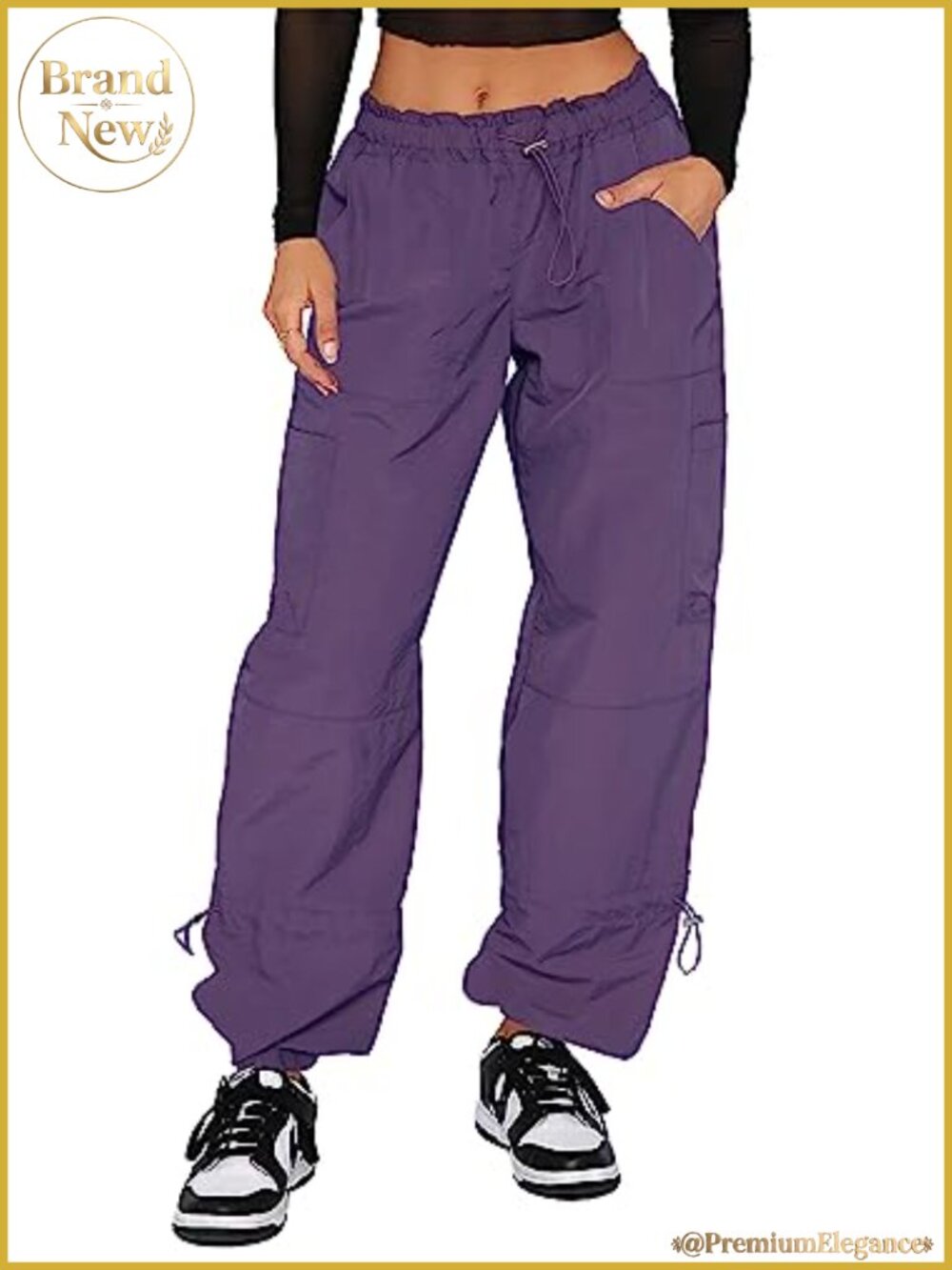 Womens Cargo Pants Baggy Parachute Wide Leg Drawstring Streetwear